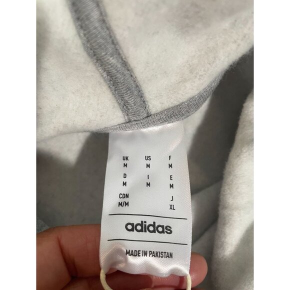 Adidas Gray Hooded Sweatshirt M Mens With White Stripes & Logo - Picture 12 of 16